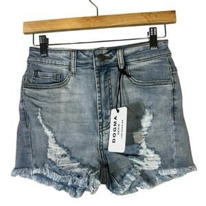 NWT Dogma Jean Shorts Womens S Light Wash Denim Distressed Fringe Daisy Dukes